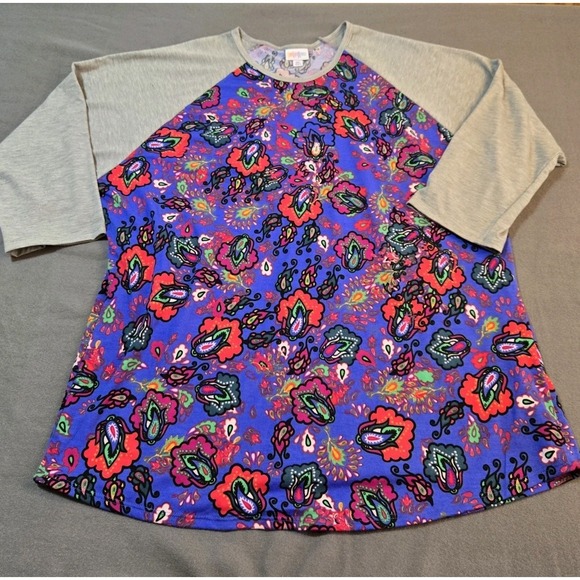 Lularoe Randy Shirt  3/4 Sleeves Orange Purple Floral Womens 3XL Plus Soft - Picture 1 of 9